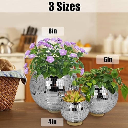 Miniatura 2 de Maceta de bola de discoteca, maceta de discoteca de 6 pulgadas con cadena para colgar, gancho y soporte de anillo, ganchos para plantas de interior
