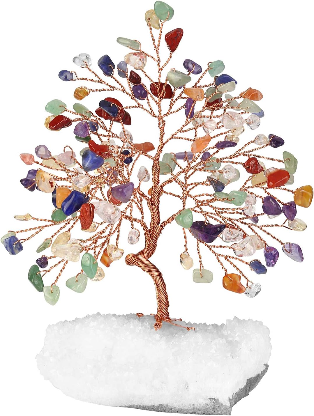 CrystalTears 7 Chakra Healing Crystal Money Tree Feng Shui Crystal Tree Ornament with Natural Clear Quartz Cluster Base Tree Of Life Figurine for Home Office Decor 5.5"-6.3"