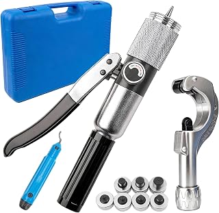 Hydraulic Tube Expander, Hydraulic Pipe Swaging Tool Kit with Tube Cutter Deburring Tool and 7 Expander Heads for 3/8 to 1-1/8 Inches Copper Pipes HVAC Expander Tools (3/8“~1-1/8”)