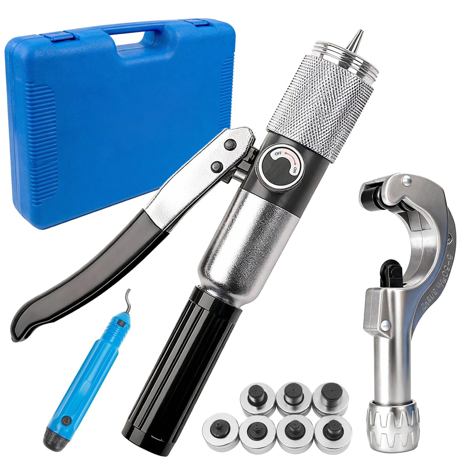 Expansor Tubos Hidráulicos, Kit Herramientas Estampación Tubos HidráUlicos Con Herramienta Desbarbado Cortador Tubos Y 7 Expansores Tubos Cobre 3/8 A 1-1/8'' Herramientas Expansoras Hvac (3/8"~1-1/8")