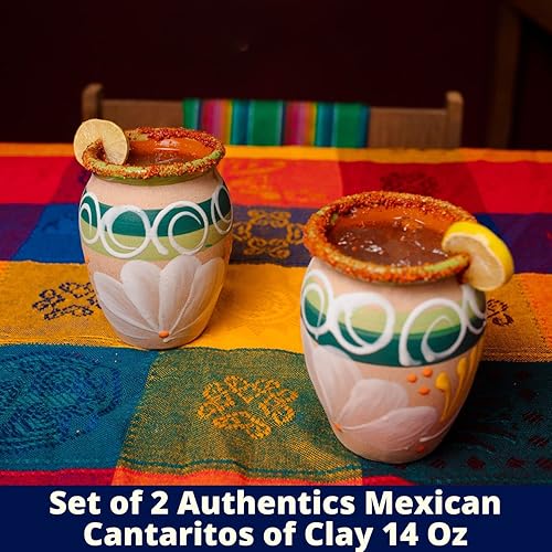 Miniatura 2 de Cantaritos de Barro Mexicanos  Juego de 2 auténticas tazas mexicanas de arcilla esmaltada de 14 onzas  Jarritos de Barro Mexicanos  Tazas de barro