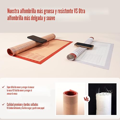 Miniatura 3 de Folksy Super Kitchen Red - Tapete de silicona antideslizante para pastelería extra grande con medidas de 28 x 20 pulgadas para hornear de silicona