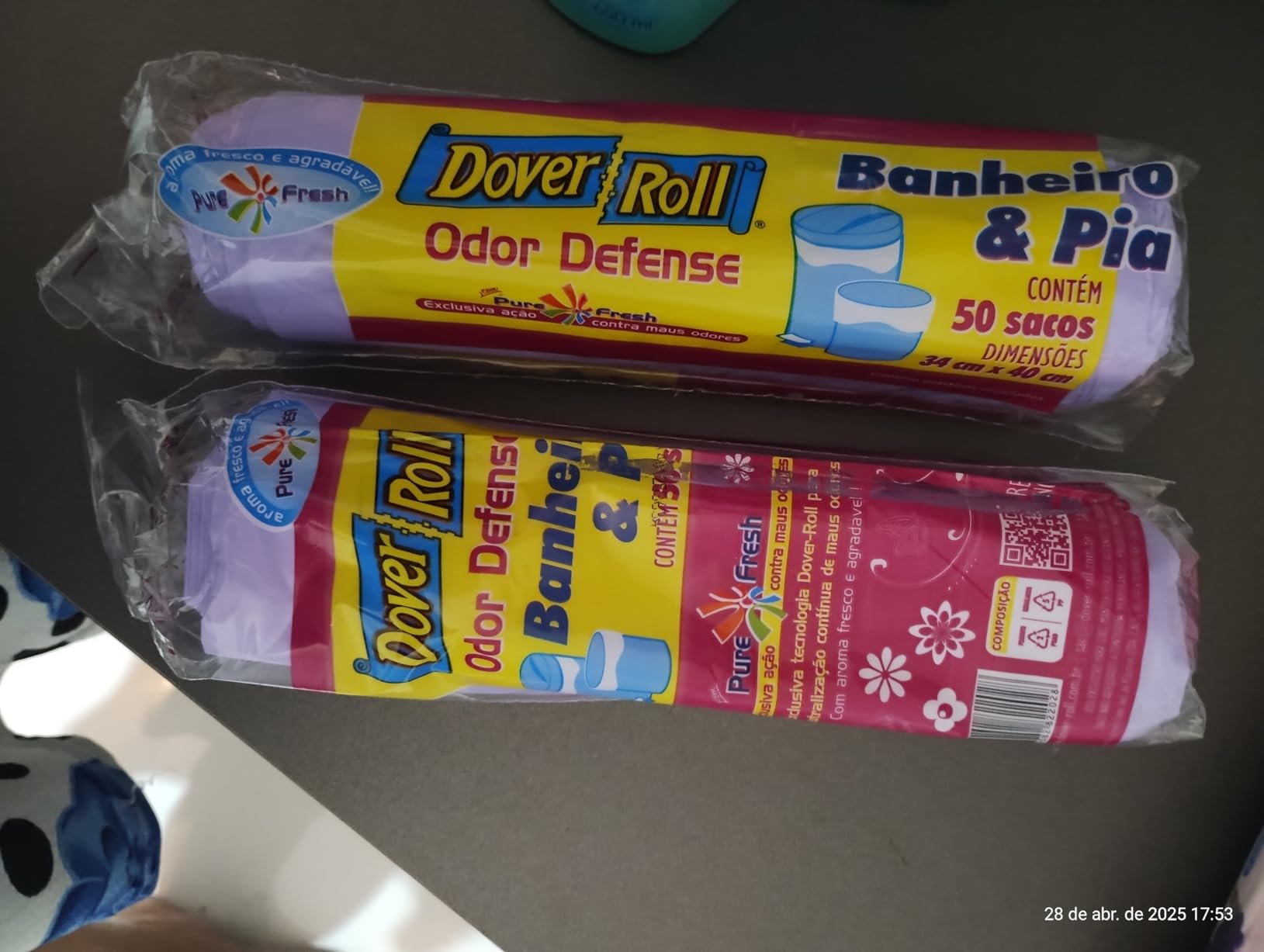 Dover-Roll Odor Defense Banheiro & Pia Lilás, Rolo com 50 Sacos para Lixo Pure Fresh