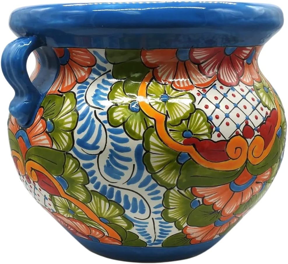 Michoacana Planter Medium Hand Painted Pot Indoor Outdoor Multi Colored Glazed (Sevilla)