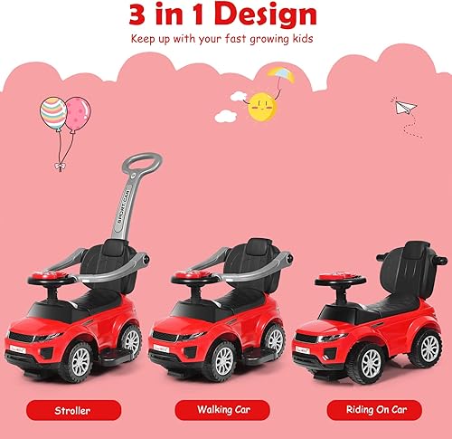 Miniatura 2 de HONEY JOY Auto de empuje para montar de pie a piso, mango de empuje deslizante para automóvil y barandilla desmontable, sonido y luces,