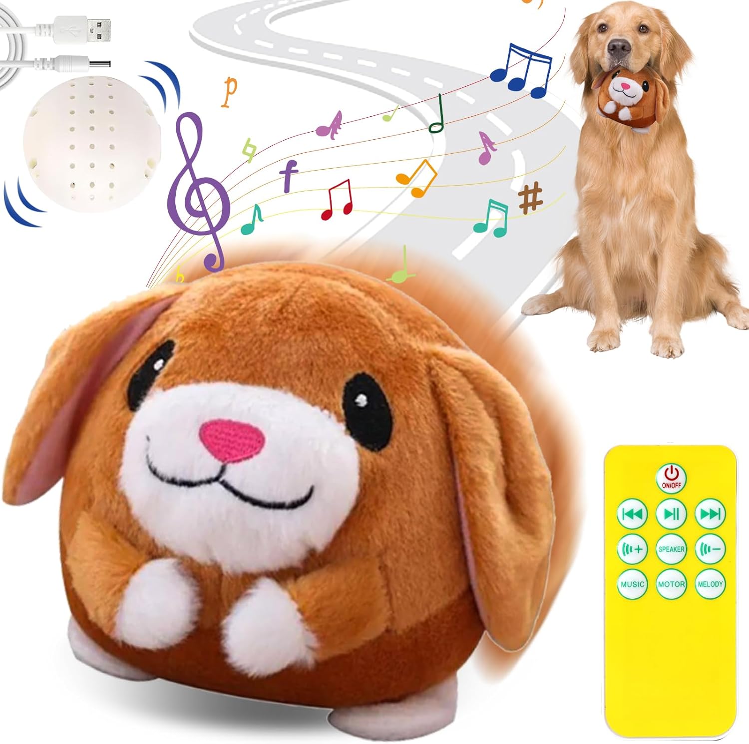 Interactive Dog Toys, Remote Control Dog Toy, Rechargeable Motion Activated Dog Toy, Moving Toys for Large Dogs, Talking Squeaky Music Active Moving Pet Plush Toy to Keep Them Busy (Brown Puppy)