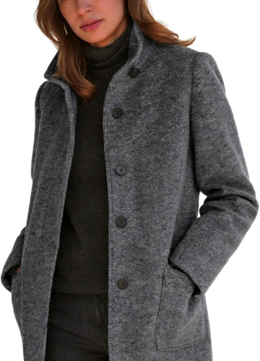 CHARTOU Women Winter Long Pea Coat Wool Blend Stand Collar Single Breast Thicken Blazer Jacket - Image 2