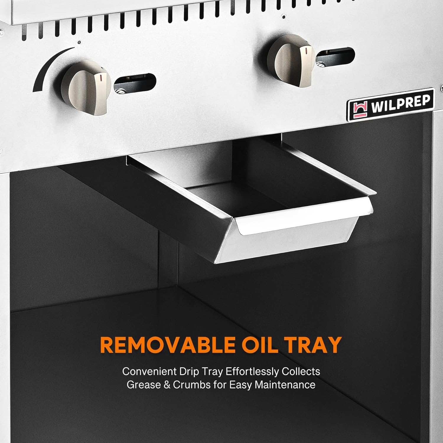 WILPREP Commercial Gas Griddle with Cabinet Base, 24 in Natural Gas Griddle with 2 30000 BTU Burners, Stainless Steel Griddle for Commercial Kitchens, NG LPG Convertible