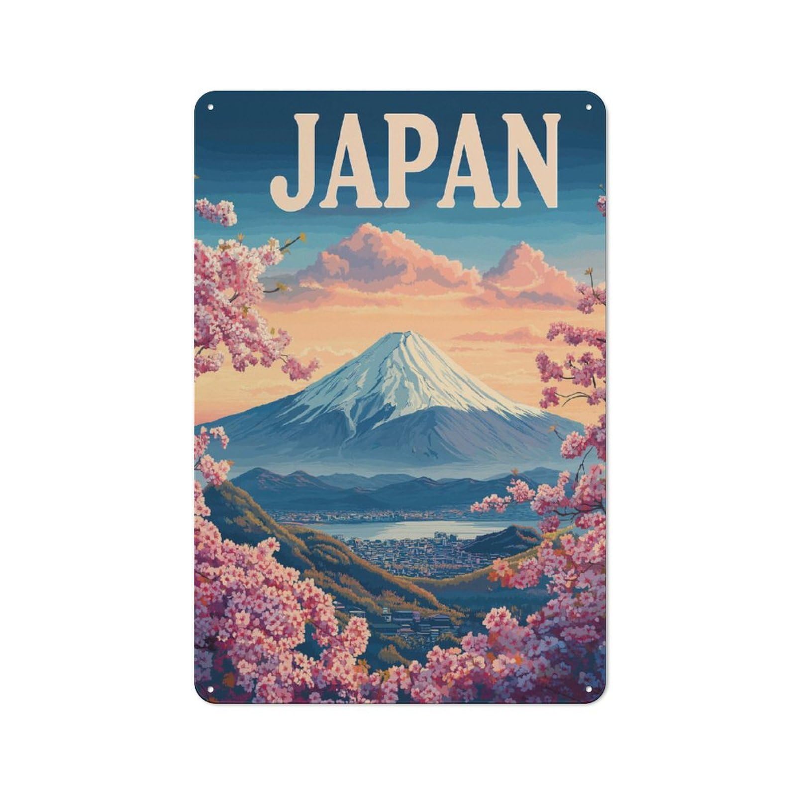 Junmoney Style-4 Japan Landscape With Mount Fuji Modern Vintage Metal Wall Decor 30X20cm, Tin Sign For Hobby Room, Office, Lounge Or Living Room