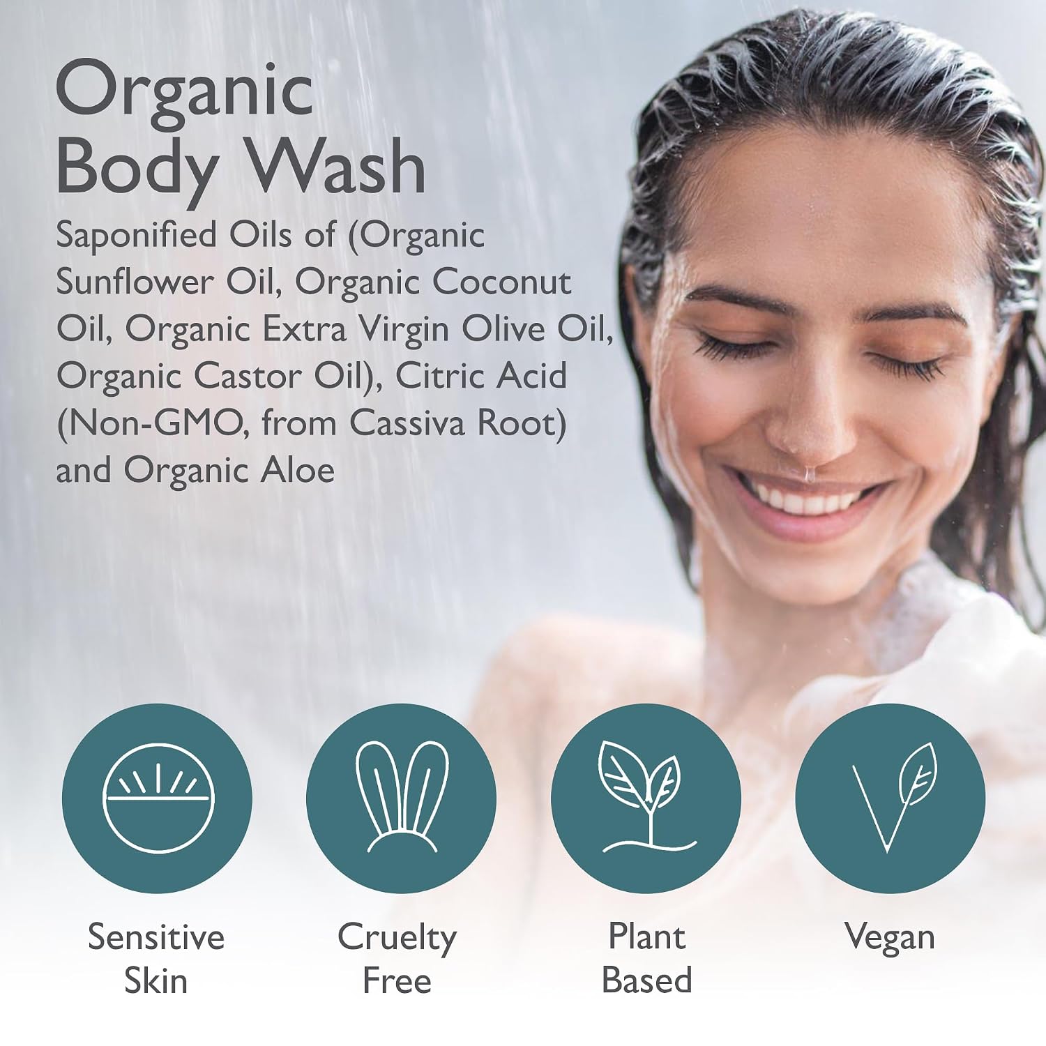Organic Body Wash, Shower Gel, Unscented, 12oz image 4