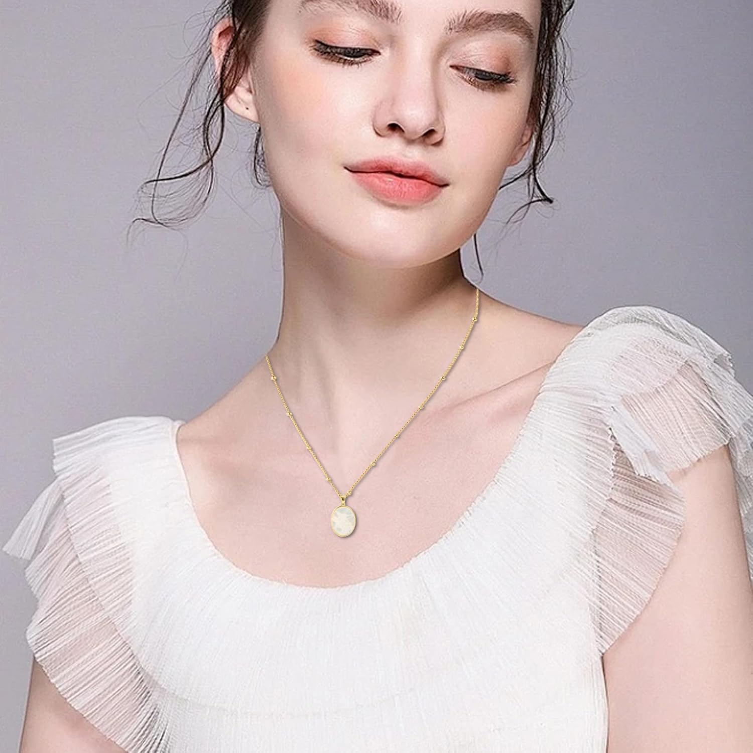 Archangel Michael Necklace Gold - St Michael Pendant Mother of Pearl Shellfish,Saint Michael Religious Protection Victory Amulet,Catholic Christian Jewelry Gift for Women Men - Image 5