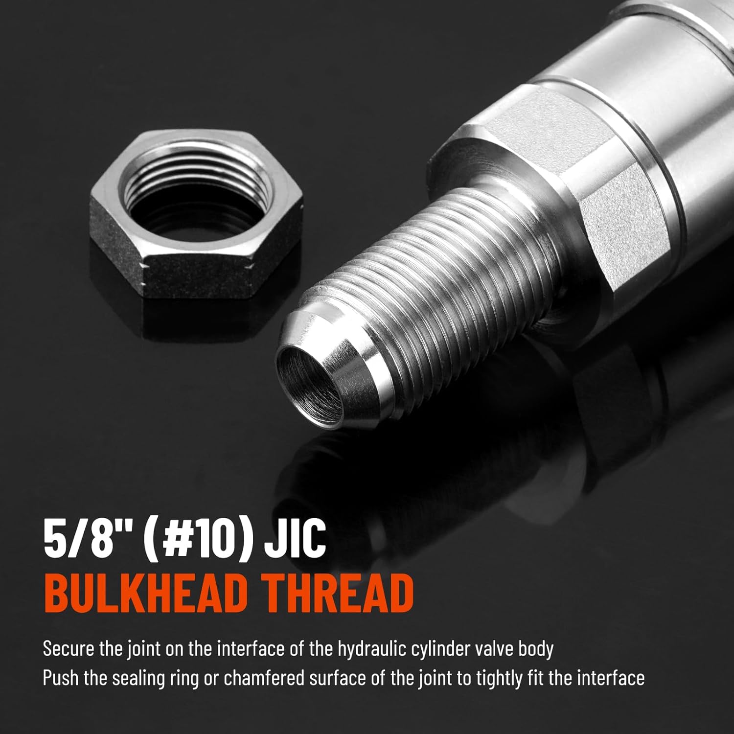 1/2" Flat Face ISO 16028 Hydraulic Quick Connect Couplers, 5/8" (#10) JIC Bulkhead Thread, Heavy Duty Hydraulic Coupling with Dust Cap Compatible with Bobcat, Case, Skid Steer Loader