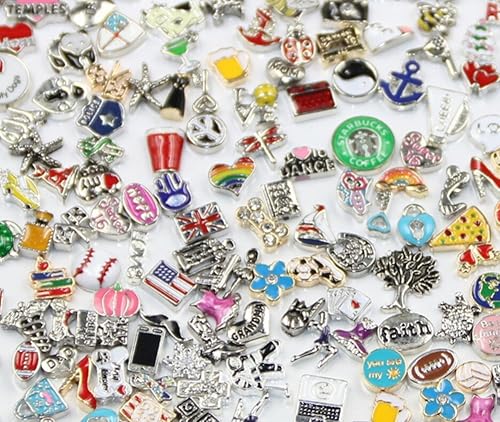 Miniatura 4 de 100 dijes flotantes surtidos surtidos para medallones flotantes, medallón de memoria de cristal, estilo aleatorio, Zinc, vidrio