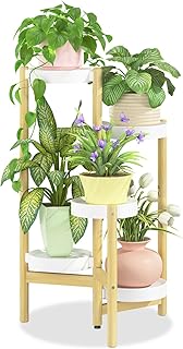 iDavosic.ly 5 Tier Bamboo Plant Stand Indoor Outdoor with Plastic Tray, ...