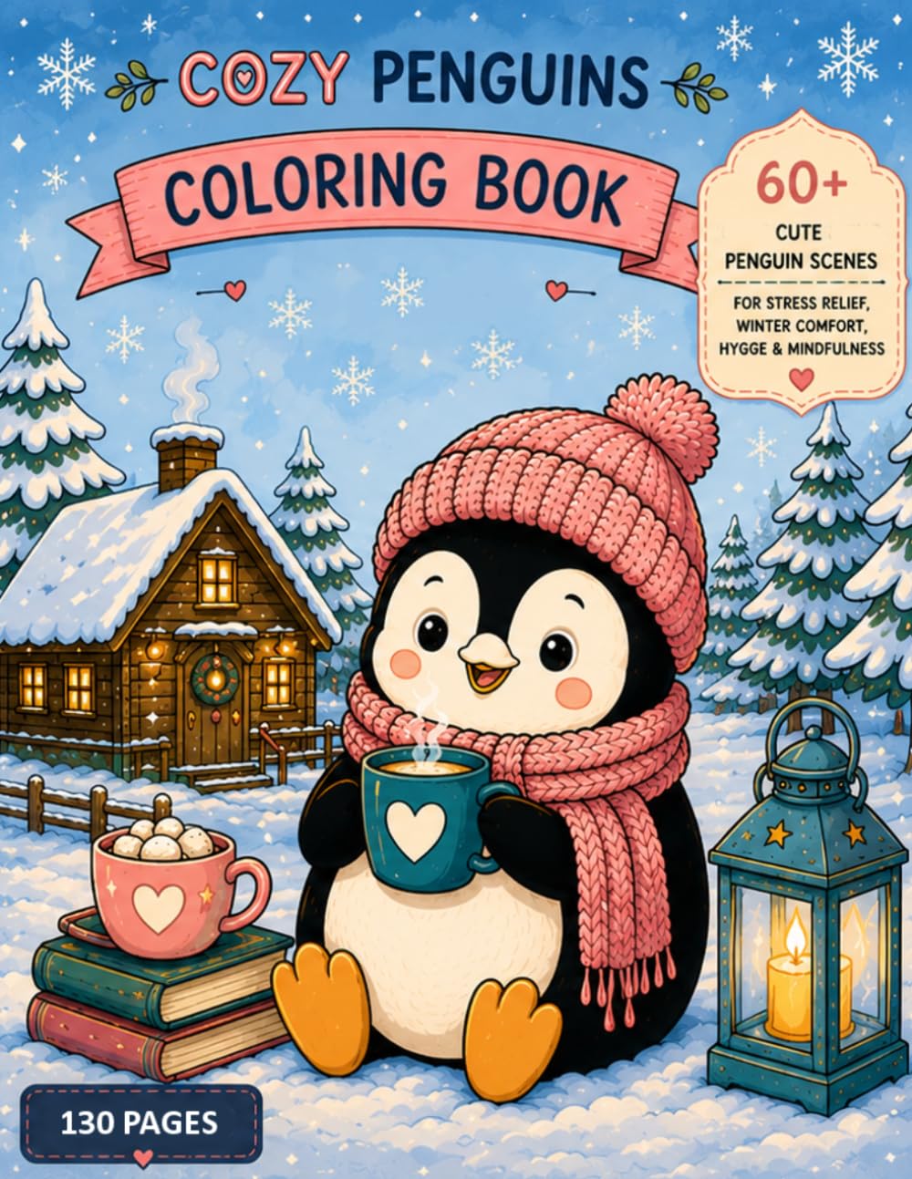 Cozy Penguins Coloring Book: 60 Cute Penguin Designs for Adults