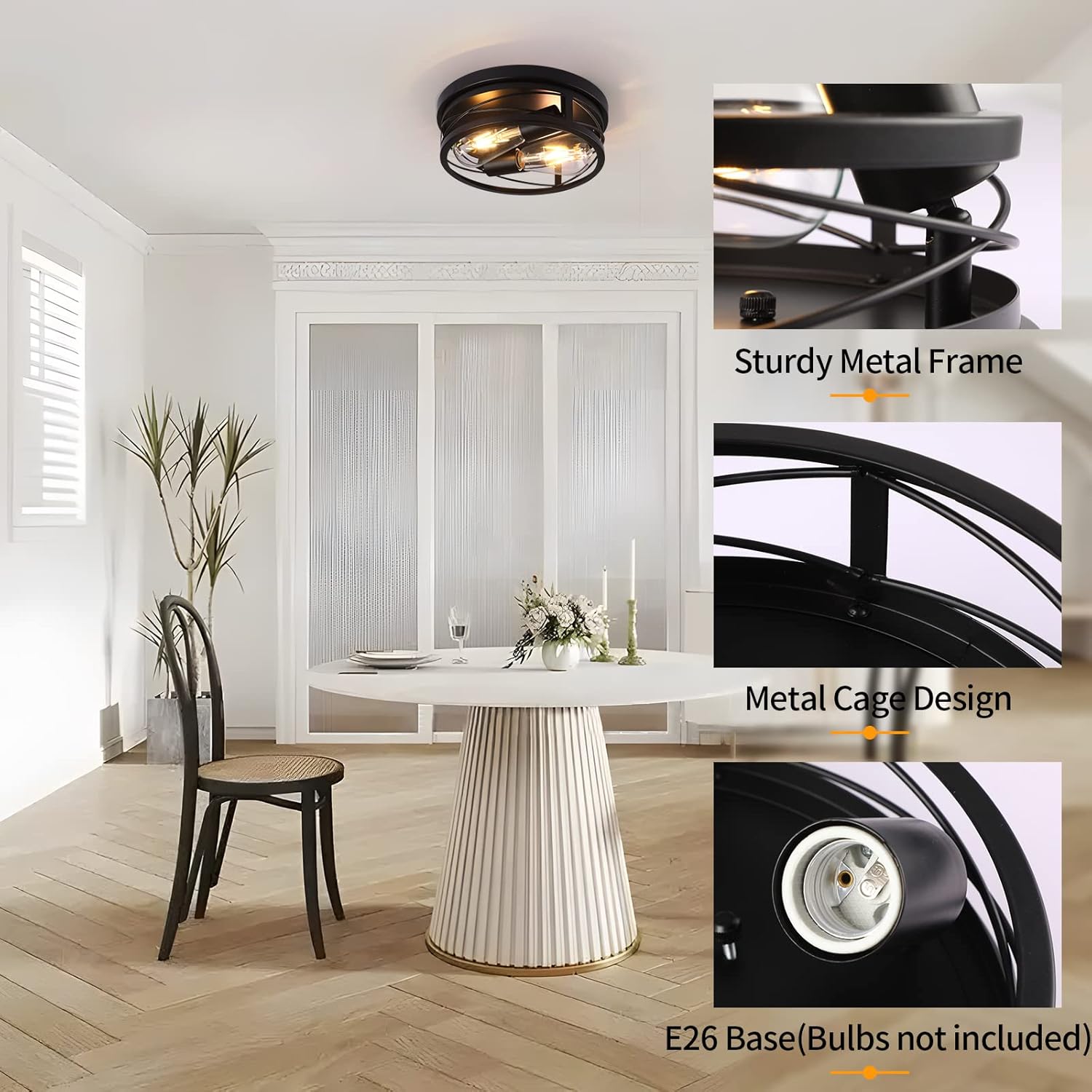 Farmhouse Flush Mount Ceiling Light Black Ceiling Light Fixtures 2 Pack Industrial Flush Mount Ceiling Light for Hallway, Kitchen, Foyer, Bedroom Living Room Laundry