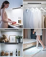 Vista 3 de Ferswe Luces de armario con sensor de movimiento, pantalla de nivel de batería, luces para debajo del gabinete recargables, control táctil