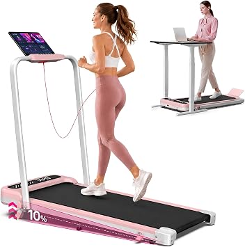 Cardirun Pink Walking Pad Treadmill with Incline, Foldable Treadmill with Handle Bar, Portable Under Desk Treadmills for Home Office, 3.0HP Quiet Walking Pad with LED Display, App & Remote Control