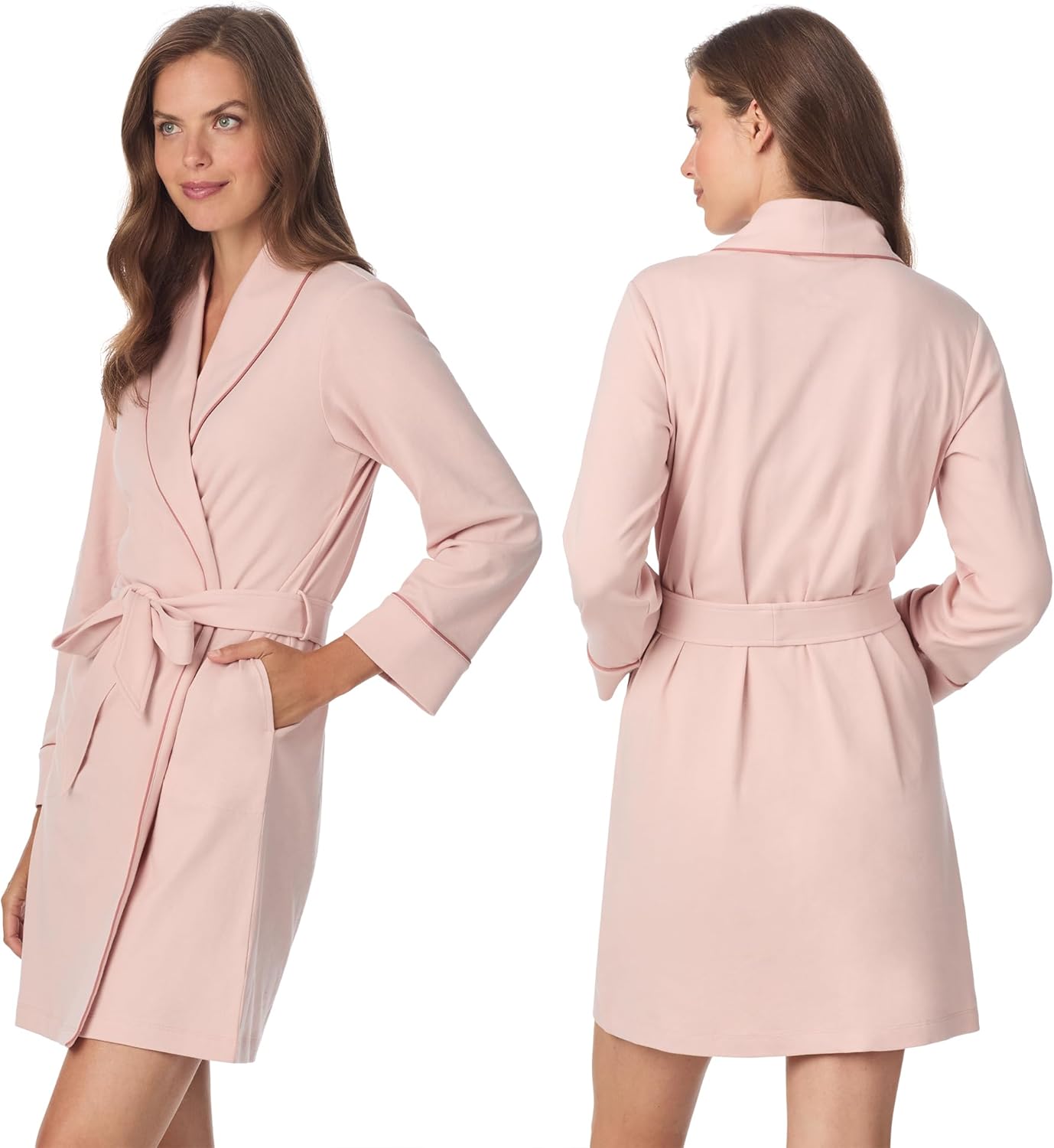 Anne Klein Womens Long Sleeve Knee Length Robe - Lightweight & Breathable Cotton Blend Bathrobe - Cozy Everyday Loungewear - Image 2