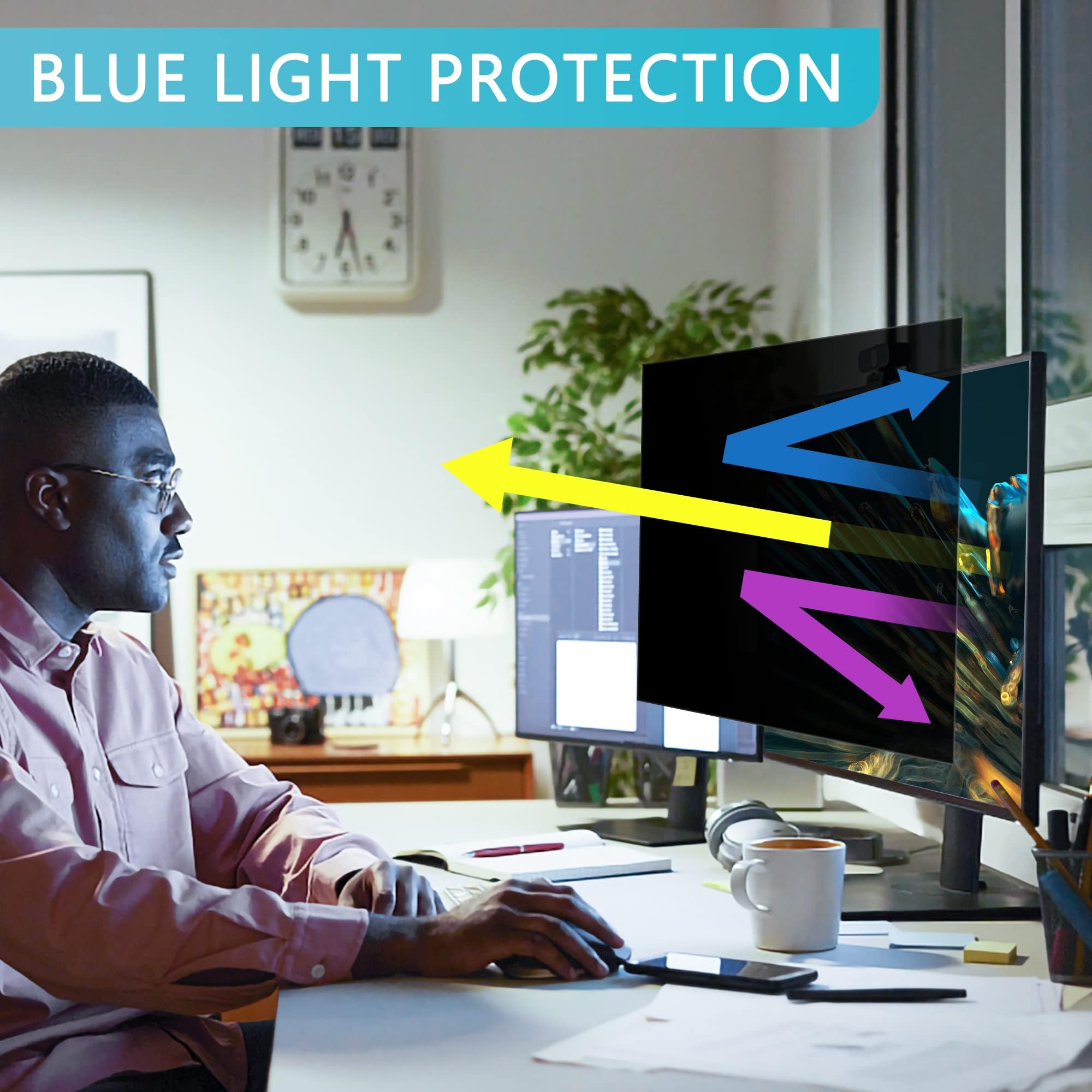 Filtro schermo privacy per computer da 24 pollici per monitor widescreen 16:9, schermo per privacy rimovibile e protezione antiriflesso