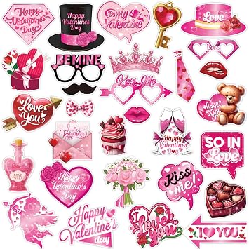 Valentines Day Photo Booth Props with Stick for Saint Valentines Day Party Decorations Valentines Day Photo Booth