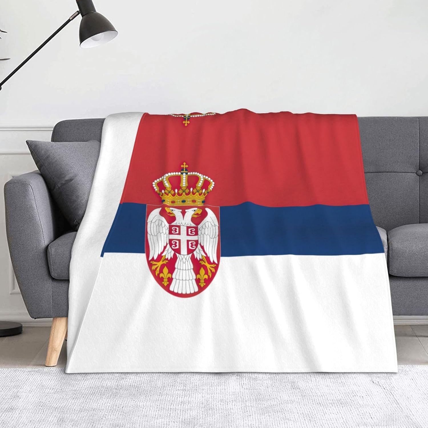 Flag of Serbia Print Cozy Soft Blankets Warm 50x60 in Lightweight Blanket for Camping Travel