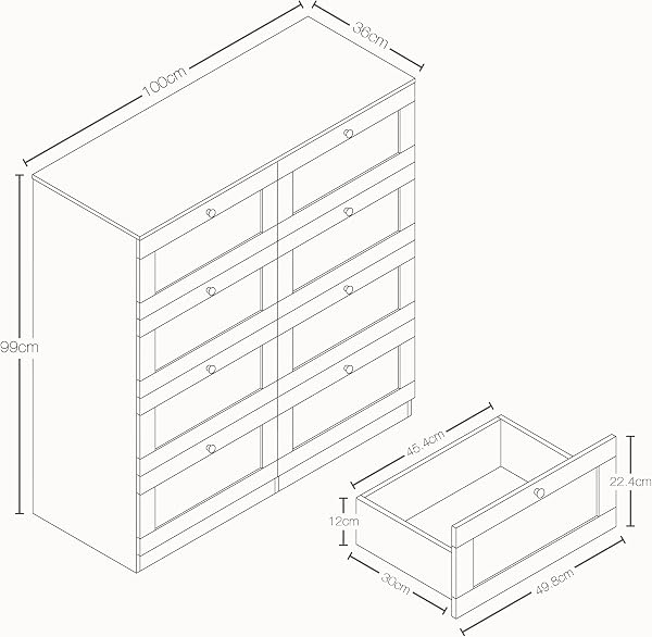 Vida Designs Altino 8 Drawer Chest of Drawers | White | H 99 x W 100 x D 36 cm | Wide Bedroom Storage Unit | Easy Assembly | Clothes Storage Cabinet | Modern Shaker Style Hallway or Guest Room - 2