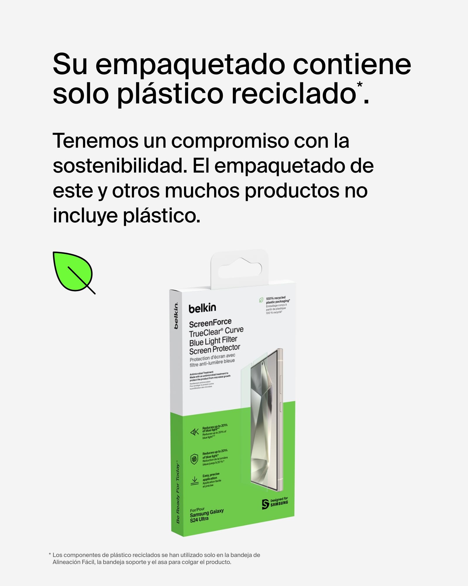 Belkin ScreenForce TrueClear Curve protector de pantalla para Samsung Galaxy S24 Ultra con cobertura de borde a borde, filtro de luz azul, aplicación sin burbujas con la bandeja de alineación fácil