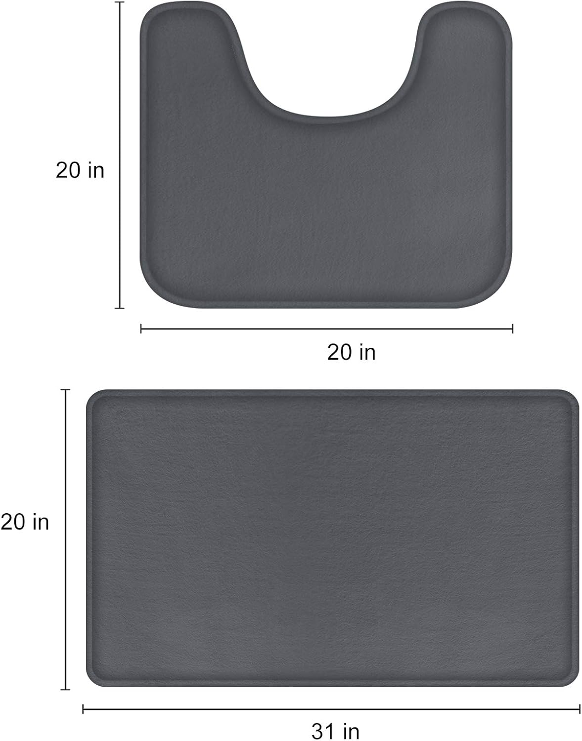 FEELSO Memory Foam Bath Mat Set, Extra Soft 2 Piece Bathroom Rugs Non Slip and Absorbent Mats, 20x31 Inches Floor Mat, 20x20 Inches U-Shaped Contour Rug for Tub Shower & Bath Room,Gray