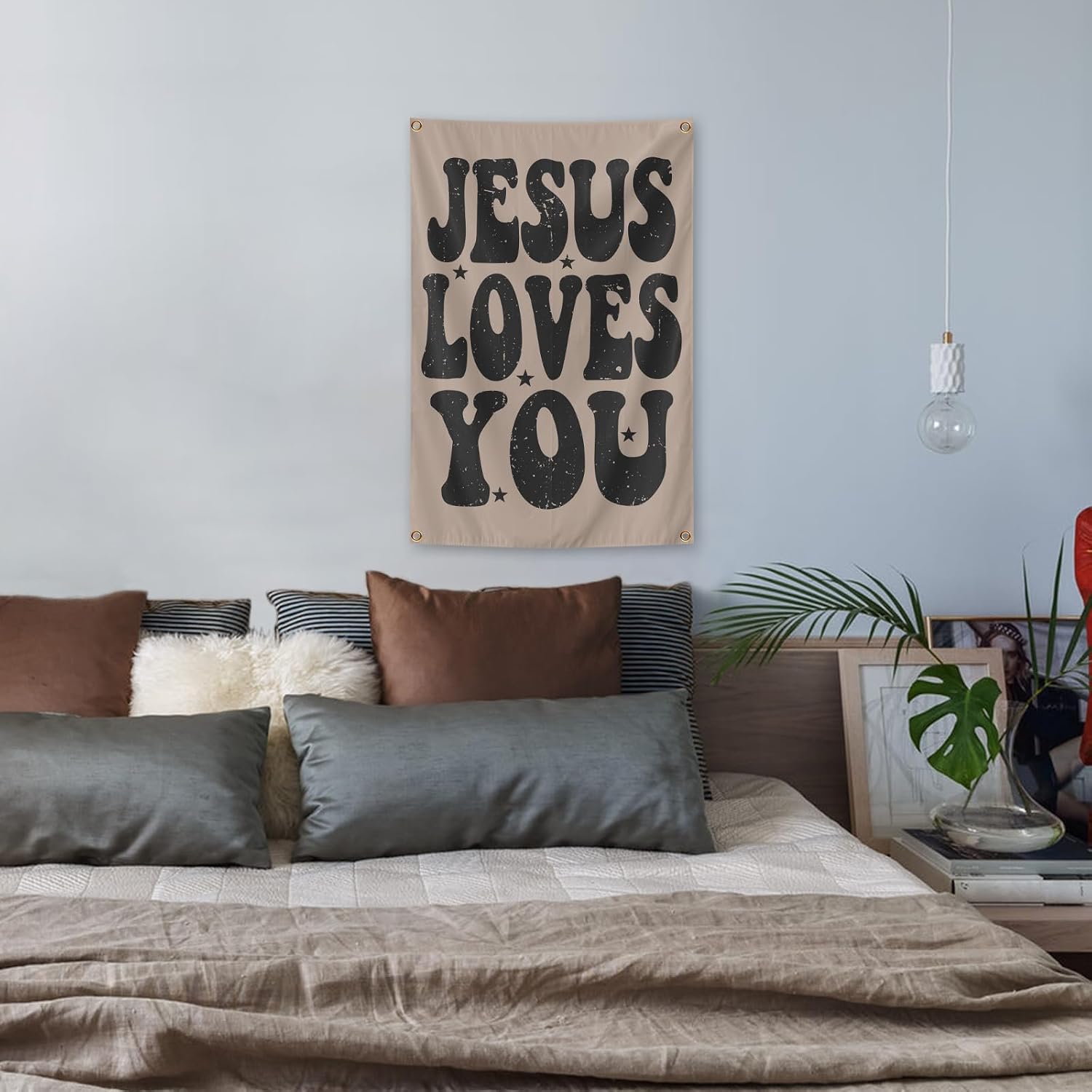 Jesus Loves You Funny Tapestry Wall Art 2x3 Ft Aesthetic Poster for Teens Boys Girls Bedroom and College Dorm Wall Decor Gifts