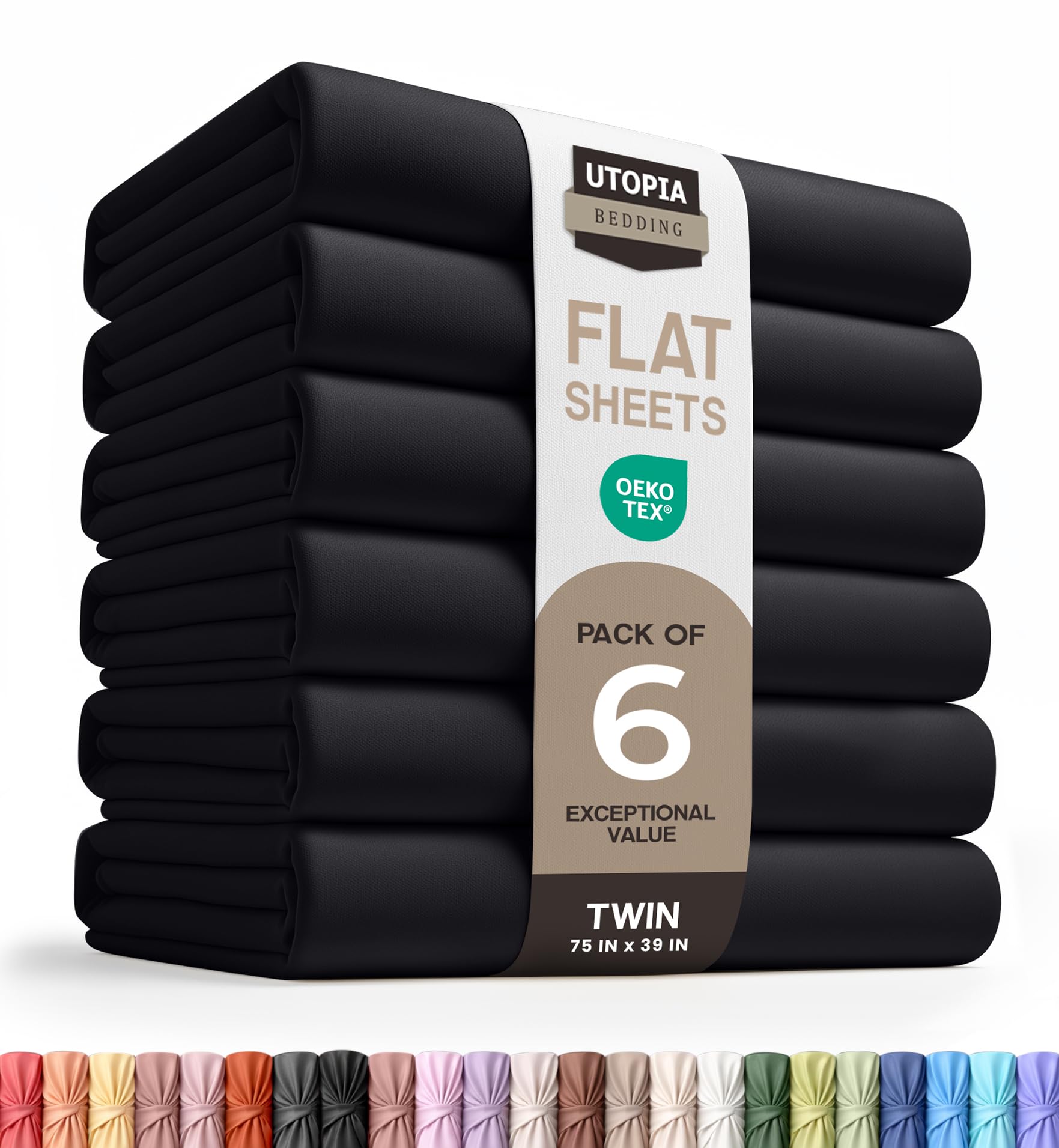 Utopia Bedding Flat Sheets - Pack of 6 - Soft Brushed Microfiber Fabric - Shrinkage & Fade Resistant Top Sheets - Easy Care (Twin, Black) โ image 1