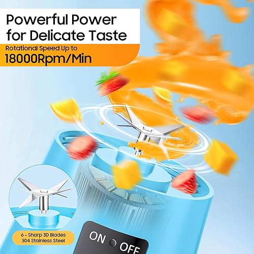 Miniatura 8 de Mini licuadora inalámbrica para hacer batidos y batidos, licuadora portátil con taza de viaje de 12.8 fl oz sin BPA, recargable por USB, fácil de