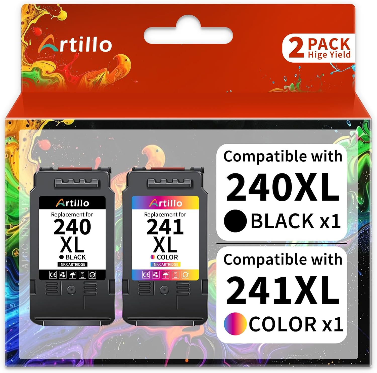 240XL 241XL Ink Cartridge Replacement for Canon Ink Cartridge 240XL 241XL Combo Pack PG-240XL CL-241XL for Pixma MG3120 MG3220 MG3520 MG3522 MG3620 MX472 MX432 TS5120 Printer (1 Black, 1 Color)