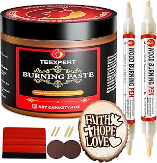 Teexpert Wood Burning Gel Pen Kit, 4 OZ Paste, 2 Double-Sided Scorch Pens, 4 Tips, Squeegee, Sandpaper for DIY Heat Sensitive Wood Crafts Suitable for Artists & Beginners