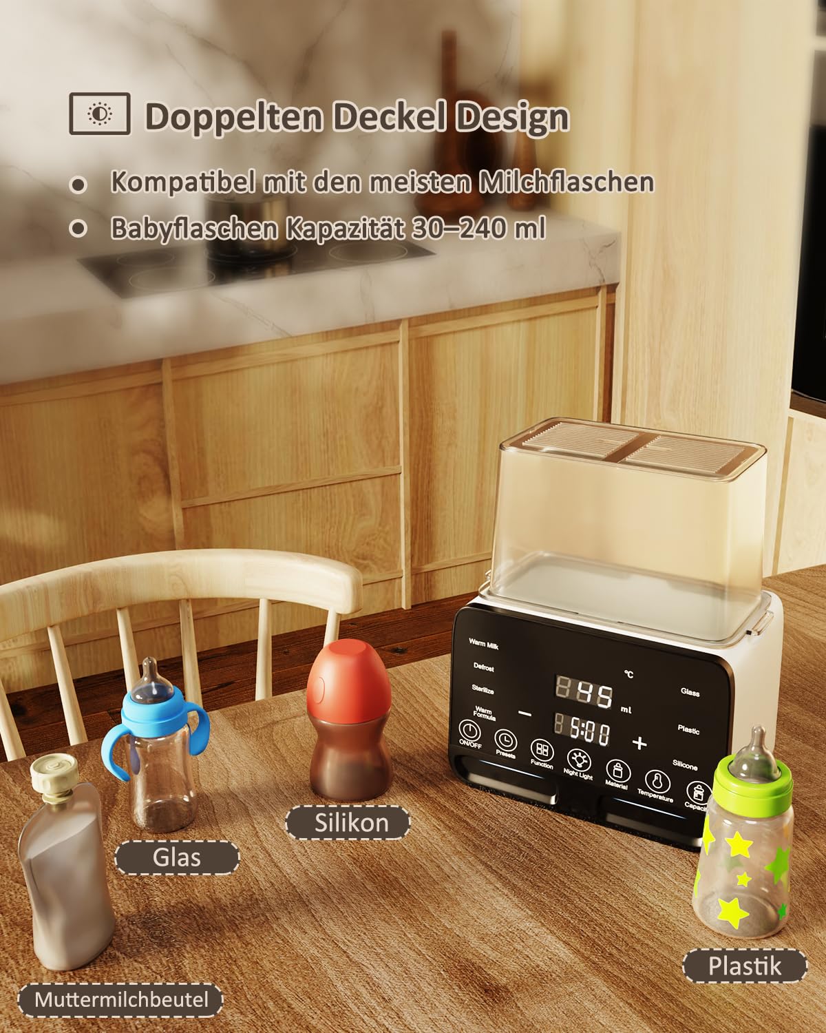 CkeyiN 10 in 1 Babyflaschenwärmer mit LED-Display & Temperaturregelung, Schwarz