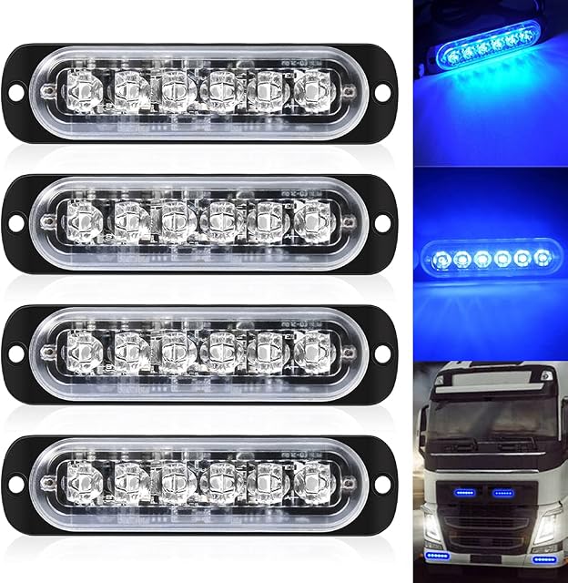 DEFVNSY - Pack of 4-6 LED Strobe Car Warning Light Bar Vehicle Emergency LED Car Truck Beacon Warning Lamp Blue Traffic Light 12V-24V DC