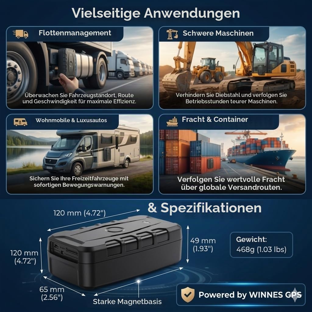 TKMARS 4G GPS Tracker Auto - 20000mAh Langzeit Akku, Magnetischer GPS Sender mit Demontage-Alarm per APP/SMS, Peilsender Echtzeitortung & Diebstahlschutz für LKW Baumaschinen Flotten, Ohne ABO