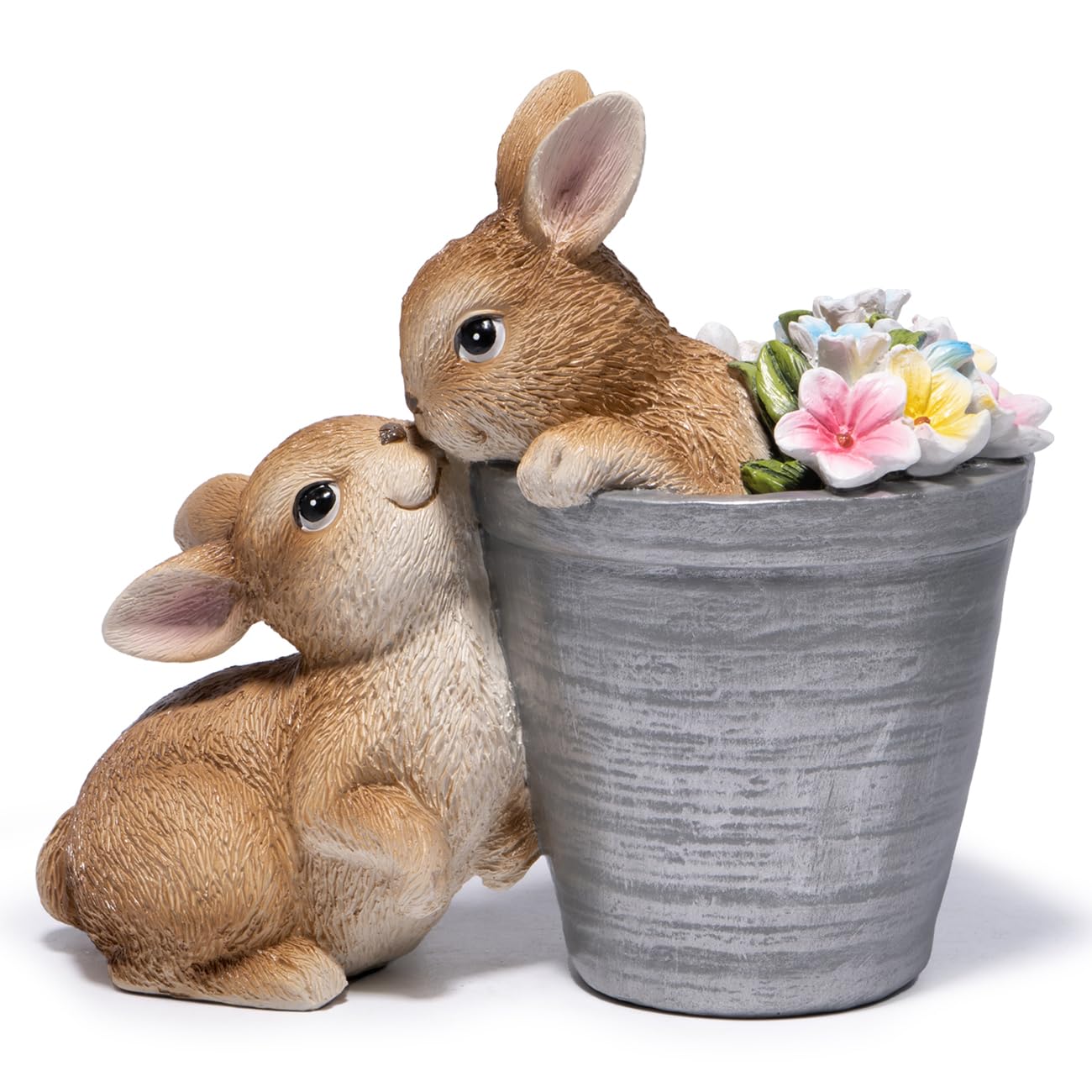 Hodao Kissing Bunny Figurine with Flower Planter — Resin Kissing Rabbits in a Flower Pot, Cute Easter & Spring Tabletop Home Decor Accent & Thoughtful