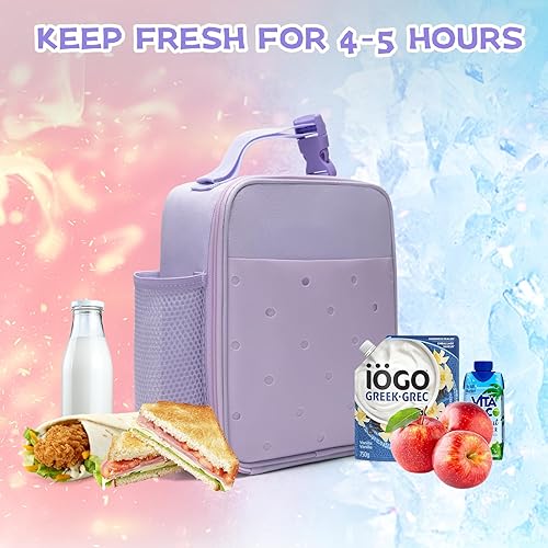 Miniatura 3 de MEXS Lonchera para niños y niñas, lonchera aislada para niños y niñas, bolsa enfriadora de almuerzo para la escuela, doble aislamiento portátil y