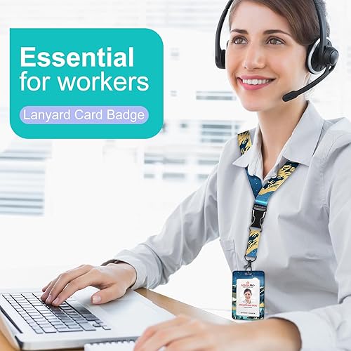 Miniatura 5 de Plifal Soporte para credencial de identificación con cordón y clip retráctil para cinturón de insignia, cordón de llavero de atardecer de montaña,