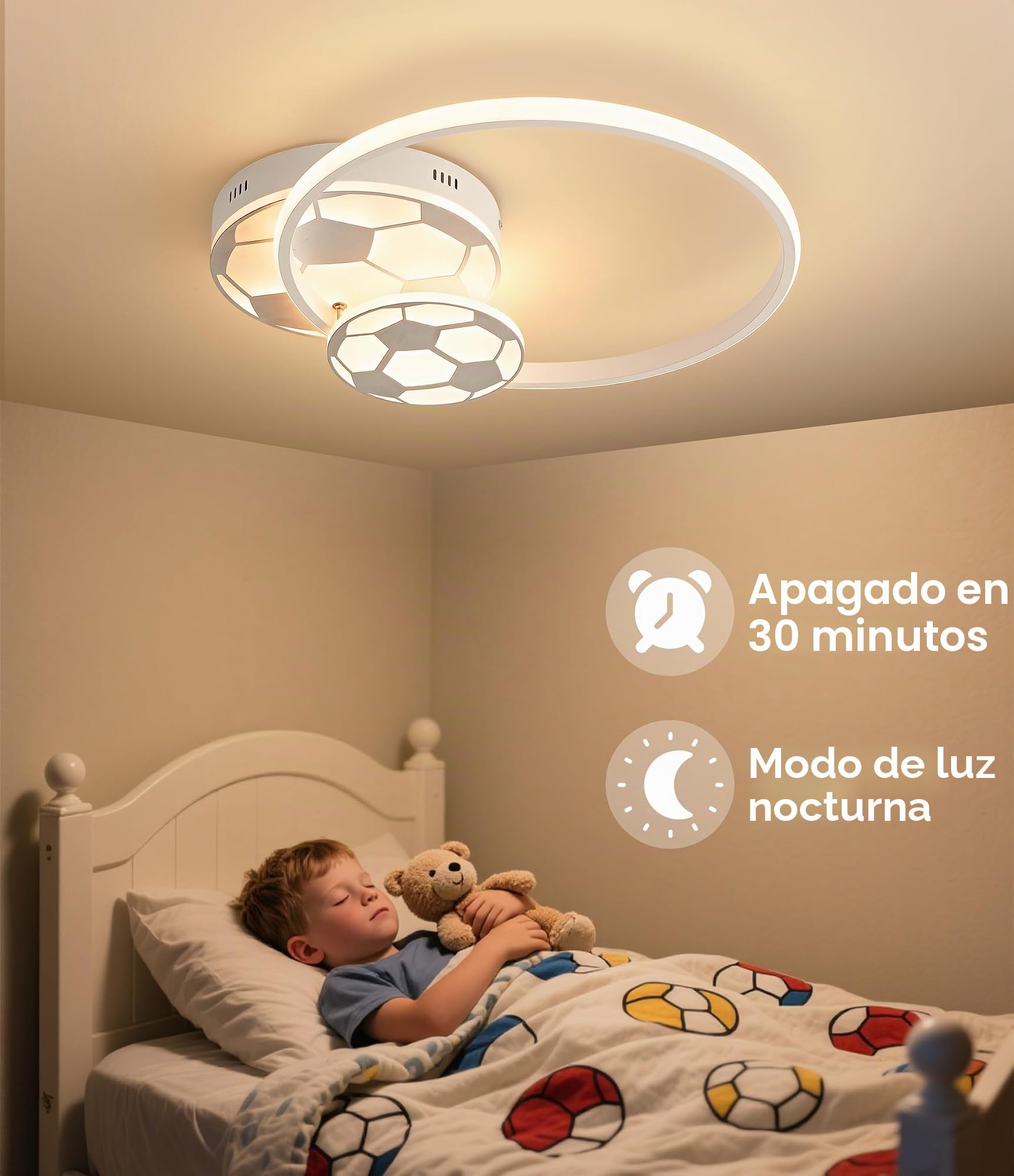 35CM 34W Lampara Infantil Techo, Lámpara de techo Fútbol LED Regulable con Control Remoto 3000-6000K, Lámpara LED para habitacion de bebé Plafon Led Techo para Dormitorio