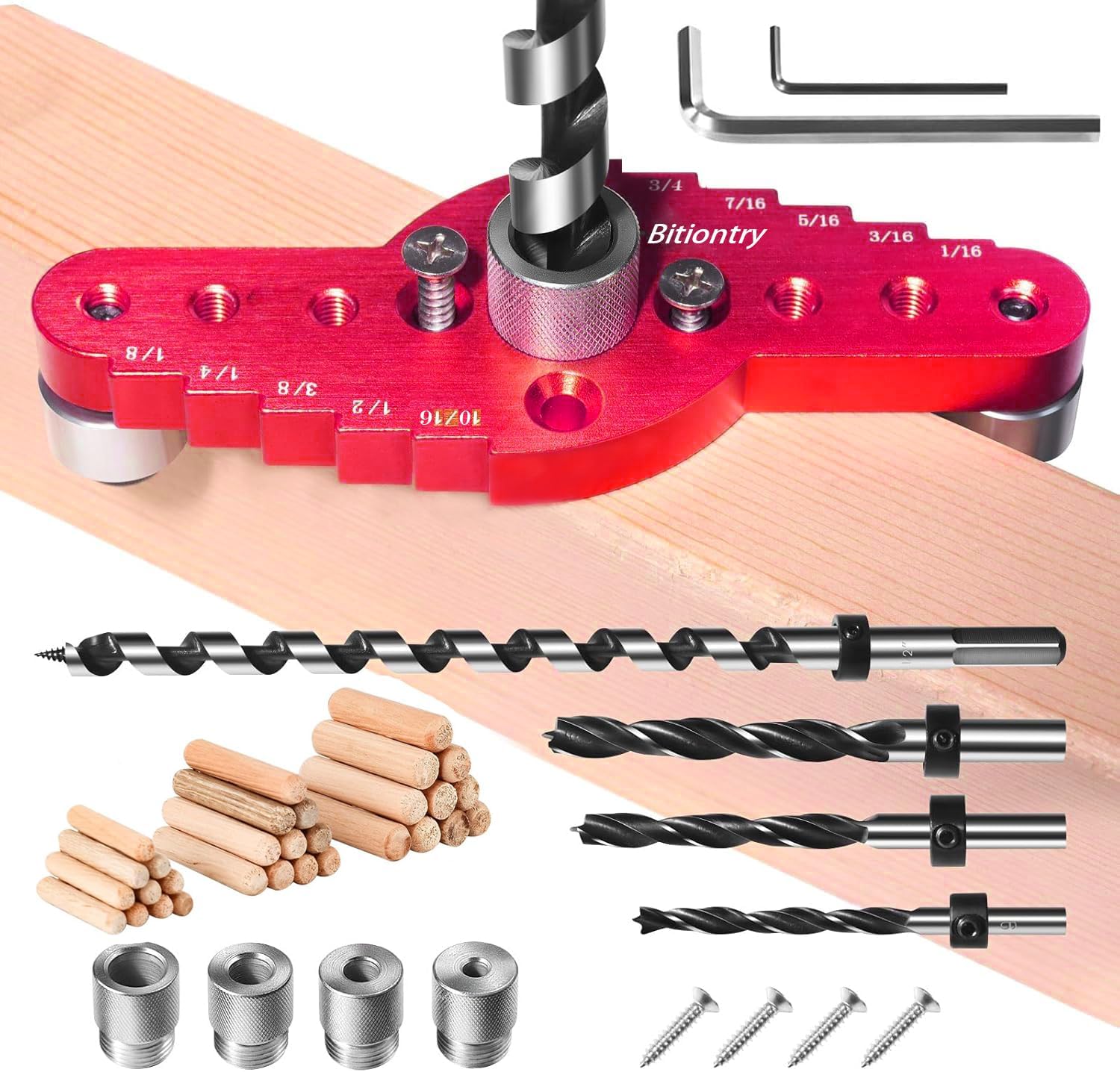 Dowel Jig Kit for Floating Shelf Bracket(& 1/2" x 11.8" Drill Bit), Self-Centering Scriber(& 1/4", 5/16", 3/8" Drill Bit),Drill Guide for Hidden Shelf Brackets & Mantels,Centering Hole Drill(Orange)