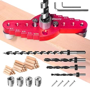 Dowel Jig Kit for Floating Shelf Bracket& 1/2" x 11.8" Drill Bit, Self-Centering Scriber& 1/4", 5/16", 3/8" Drill Bit,Drill Guide for Hidden Shelf Brackets & Mantels,Centering Hole DrillRed