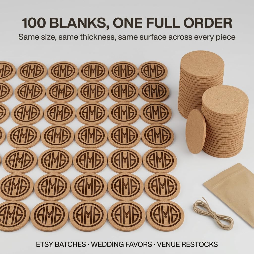 Juego de posavasos de corcho redondos de 100 a 3.5 pulgadas, almohadillas ecológicas para el hogar, oficina, bar, ideal para mesas de café, escritorios y más, diseño en blanco para