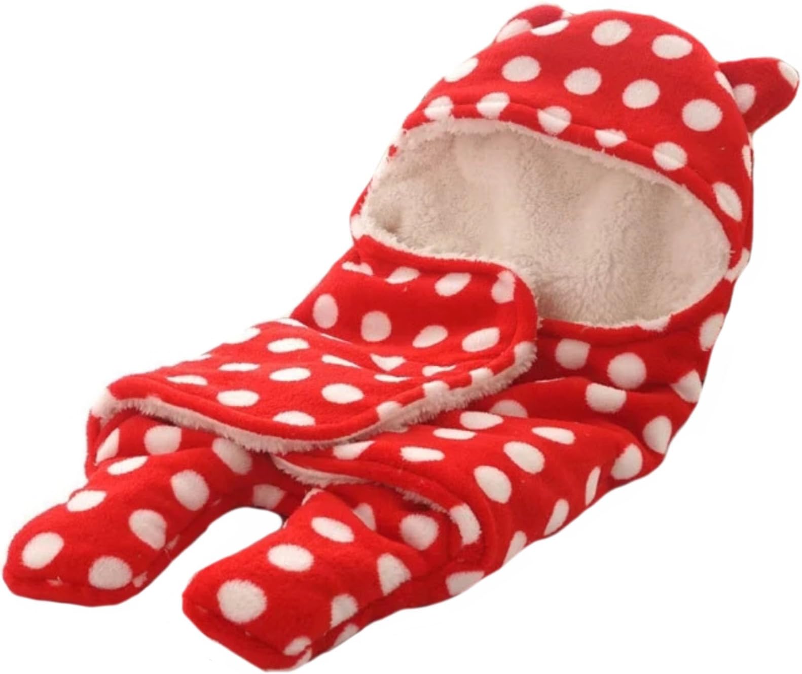 BRANDONN Newborn Baby Blanket Cum Wearable Baby Wrapper Baby Sleeping Bag Cum Car Carry Bag with Hood Cap Polka Printed Ultra Soft Blanket for Babies.. Red Polka