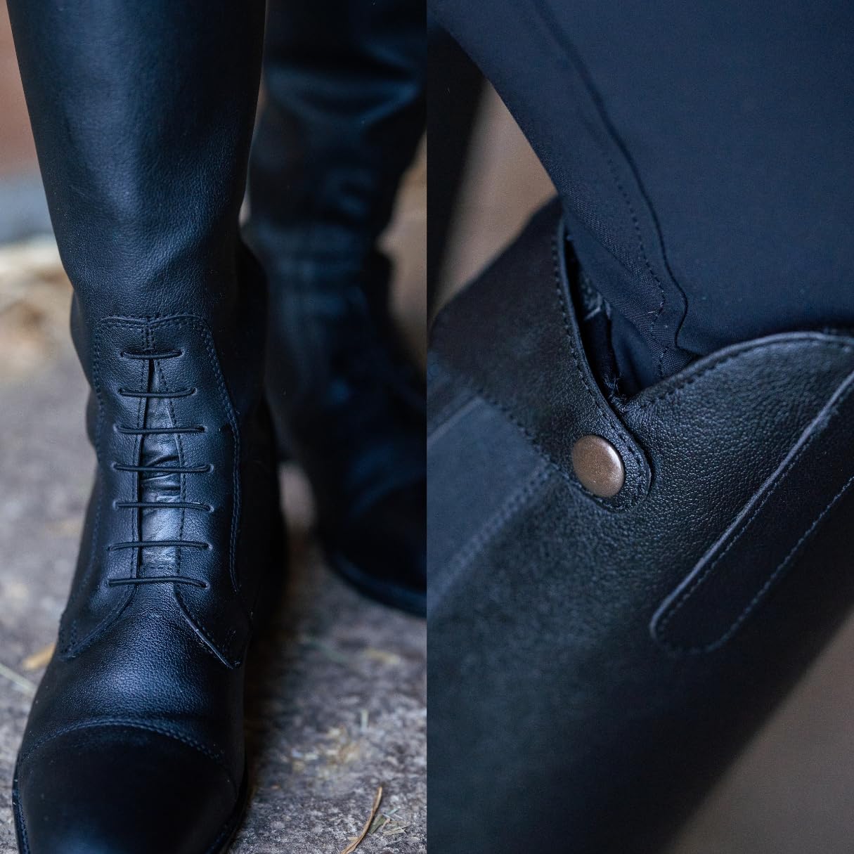 RL24 - Damen Reitstiefel Ravenna | Damen-Stiefel aus Kunstleder | Schnürstiefel mit Reißverschluss in schwarz | Reiterstiefel mit extra weichem Innenfutter | Größe 37-42