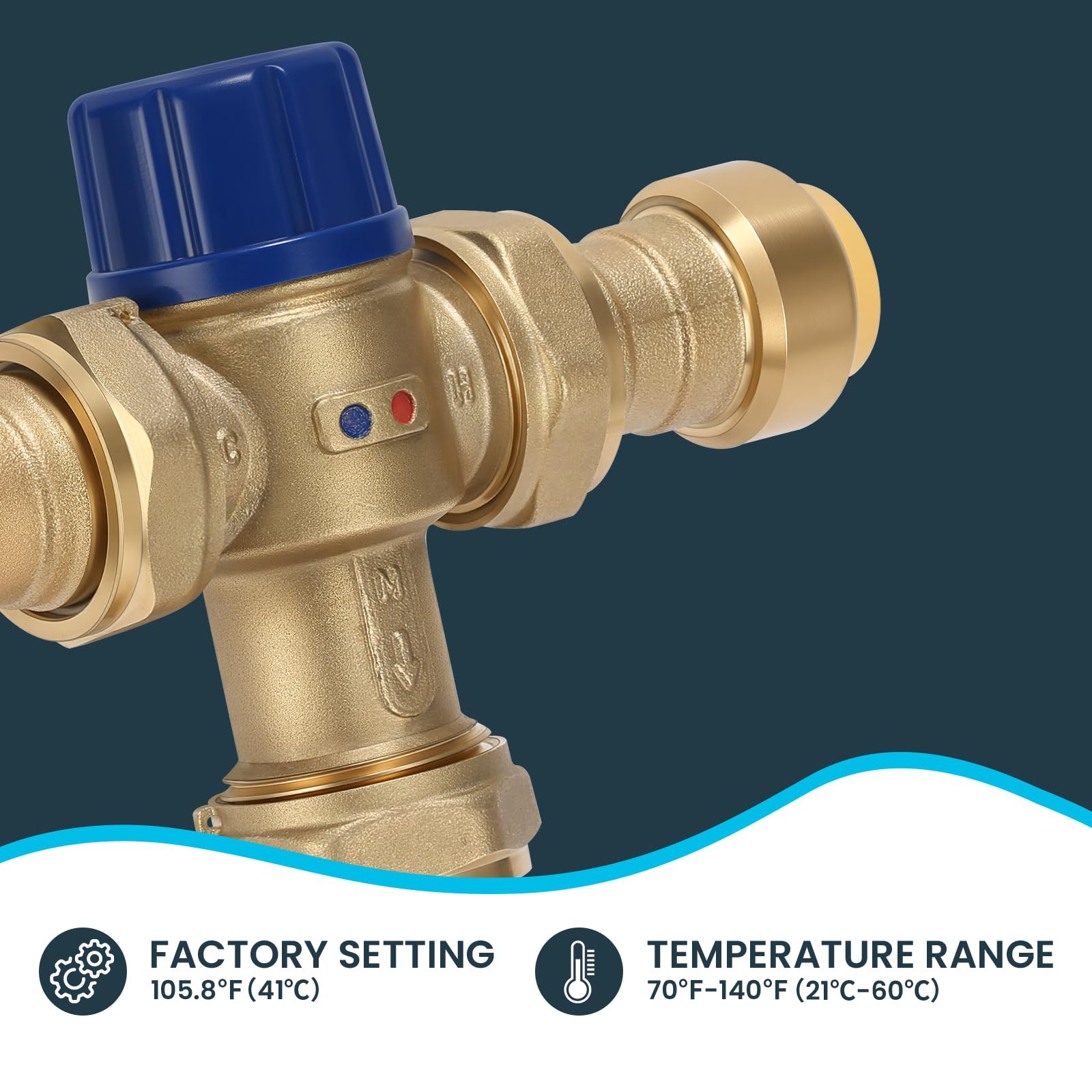 Vanne mélangeur thermostatique 3/4" Push-Fit - Contrôle de la température - Laiton
