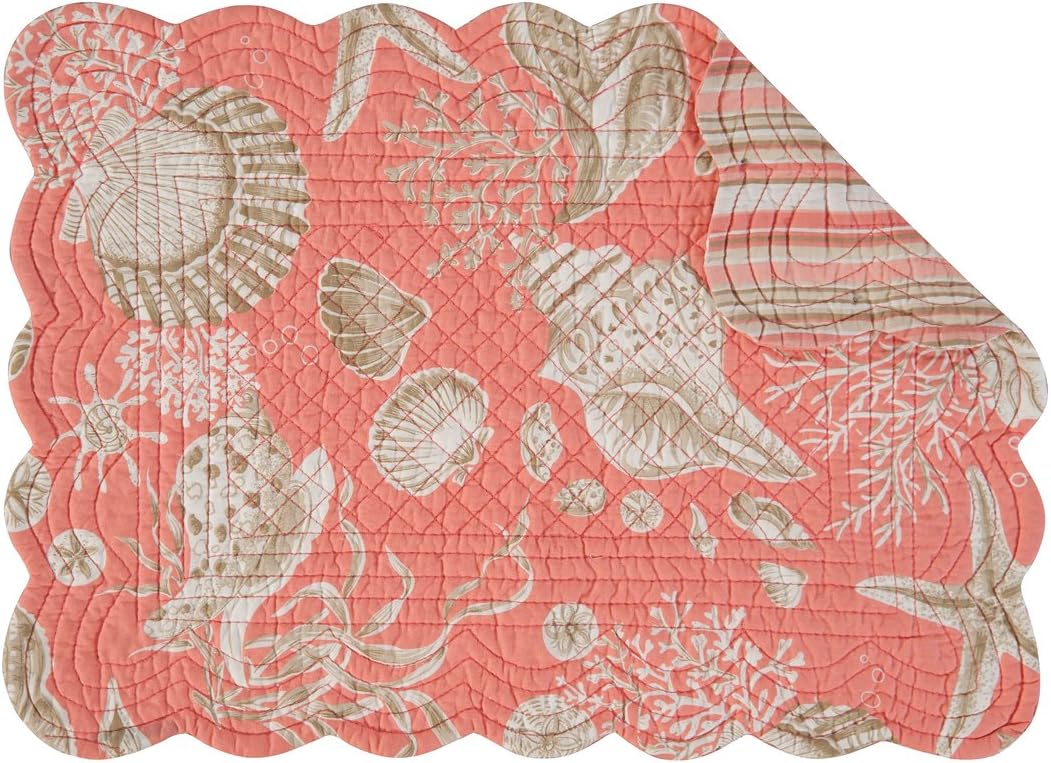 C&F Home Natural Shells Coral Sea Life Starfish Stripe Beach Coastal Quilted Single