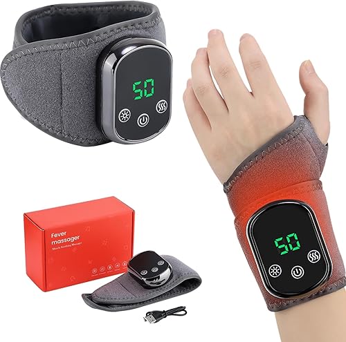 Miniatura 1 de Almohadilla térmica de muñeca recargable para aliviar el dolor, masajeador de manos calentado con 5 modos de calor y vibración, terapia para túnel