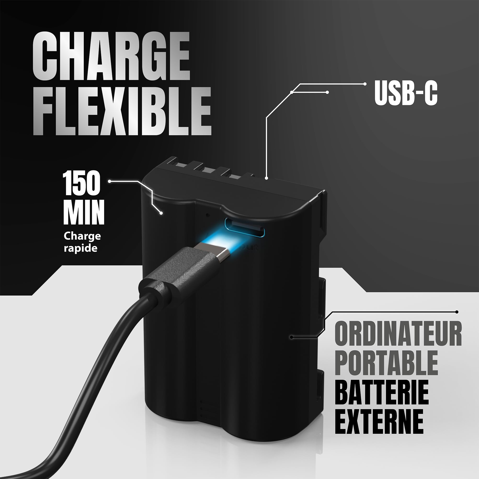 PATONA Platinum Lot de 2 Batteries EN-EL3E 2250 mAh USB-C pour Nikon
